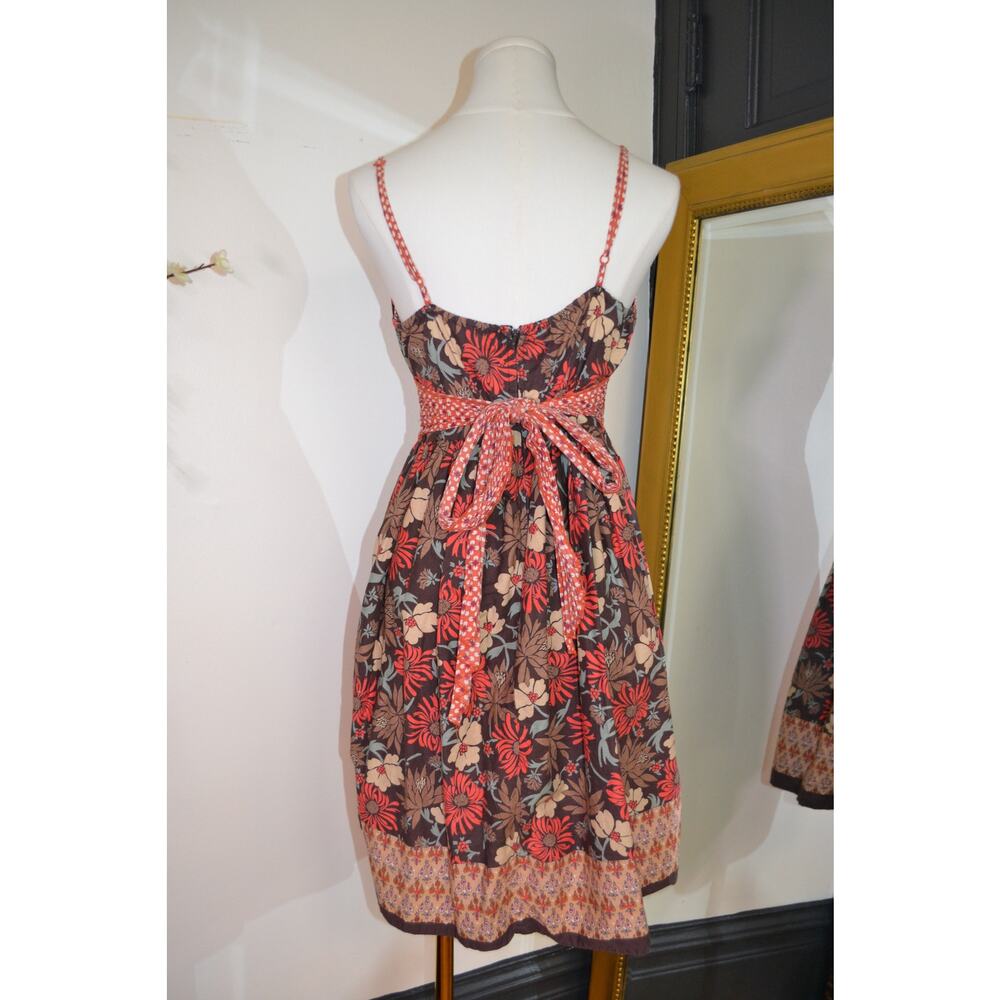 Y2K Brown Floral Garden Cottage 100% Cotton Mixed Pattern A Line Dress Size M - Picture 5 of 6